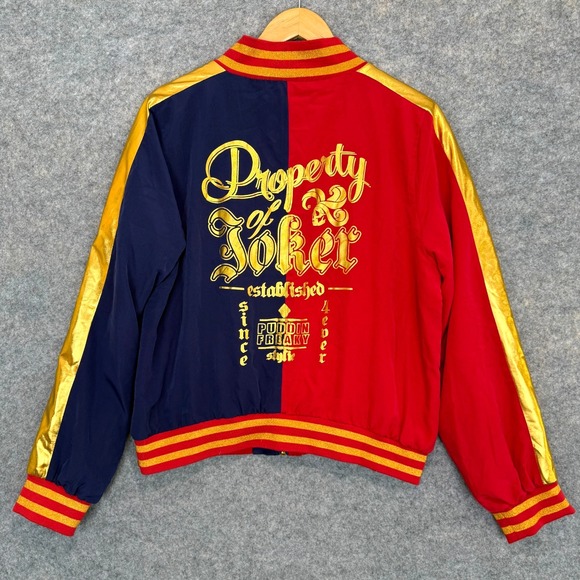 Suicide Squad Harley Quinn Bomber Jacket Womens 2XL DC Joker Satin Bioworld Red - Picture 1 of 12
